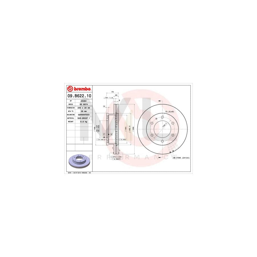BREMBO 09.B622.10 Brake Disc Internally Vented  - 1 piece