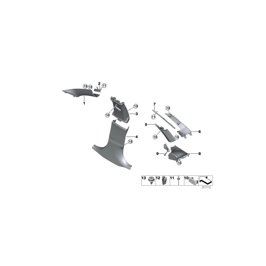 Genuine BMW 51437345788 Trim Cover, C-Pillar, Upper Right EVERESTGRAU (Inc. 440iX, 435dX & 430iX)