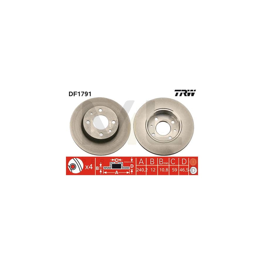 TRW DF1791 Brake Disc Solid, Painted | Performance Parts Direct Car Parts