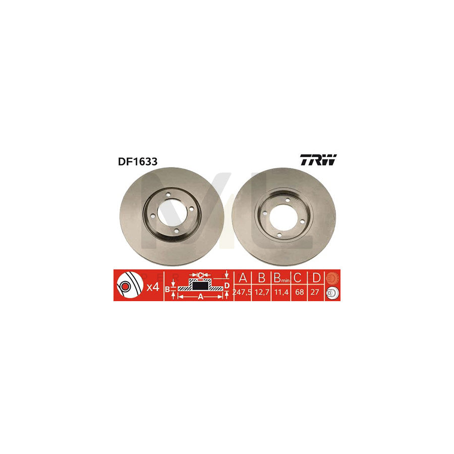TRW DF1633 Brake Disc Solid | Performance Parts Direct Car Parts