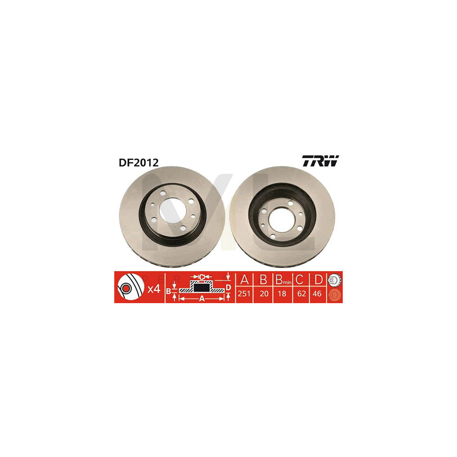 TRW DF2012 Brake Disc Vented | Performance Parts Direct Car Parts