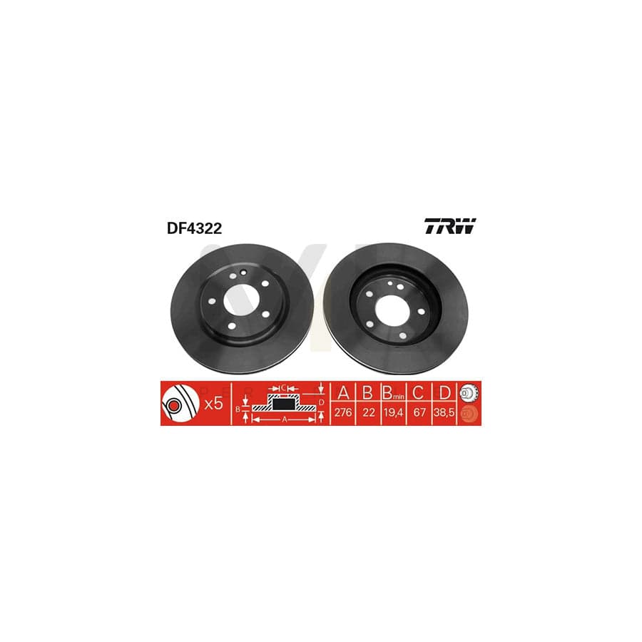 TRW DF4322 Brake Disc suitable for MERCEDES-BENZ A-Class (W168) Vented, Painted | Performance Parts Direct Car Parts