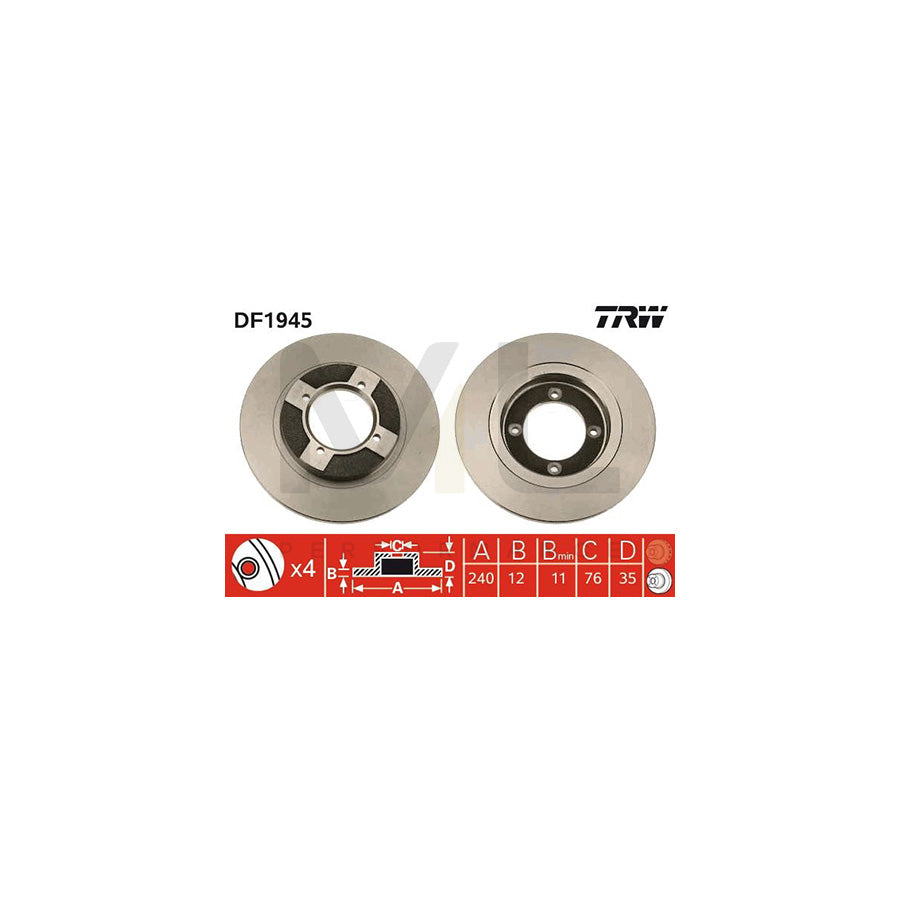 TRW DF1945 Brake Disc Solid | Performance Parts Direct Car Parts