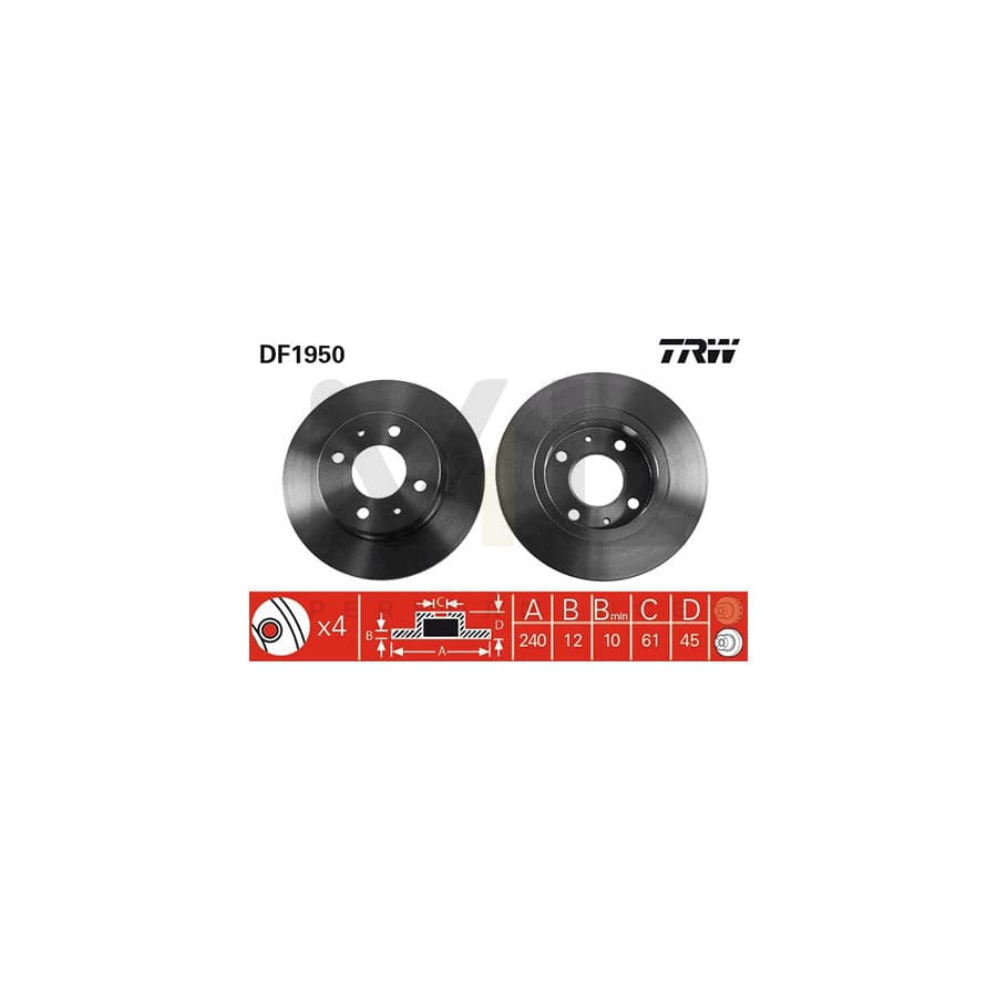 TRW DF1950 Brake Disc Solid, Painted | Performance Parts Direct Car Parts