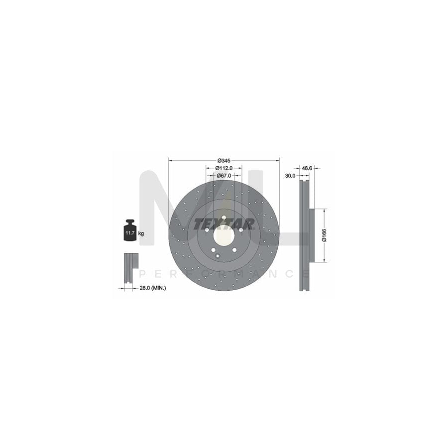 TEXTAR 92123700 Brake Disc Internally Vented, Perforated, without wheel hub, without wheel studs | Performance Parts Direct Car Parts