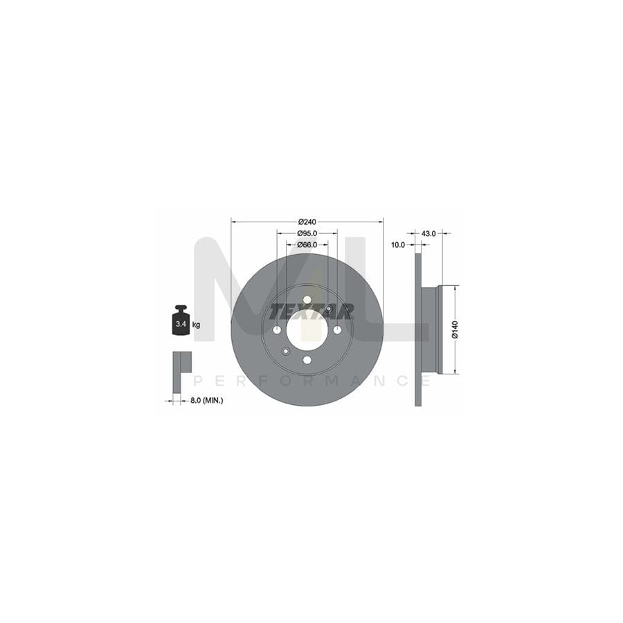 TEXTAR 92152500 Brake Disc Solid, without wheel hub, without wheel studs | Performance Parts Direct Car Parts