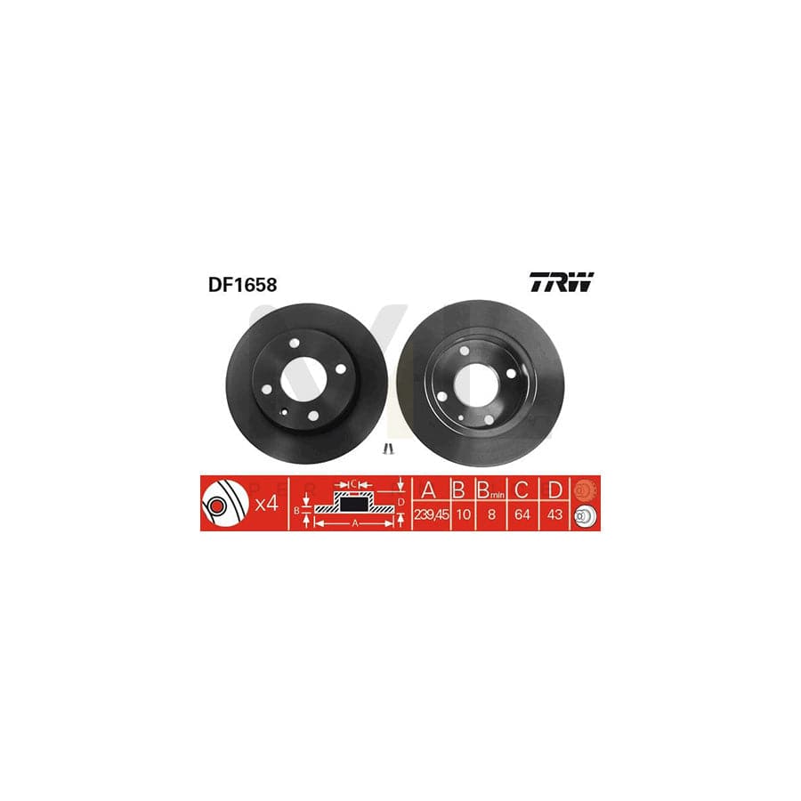 TRW DF1658 Brake Disc Solid, Painted, with bolts/screws | Performance Parts Direct Car Parts