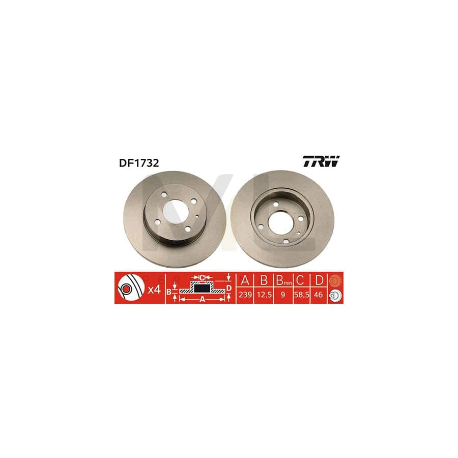 TRW DF1732 Brake Disc Solid, Painted | Performance Parts Direct Car Parts