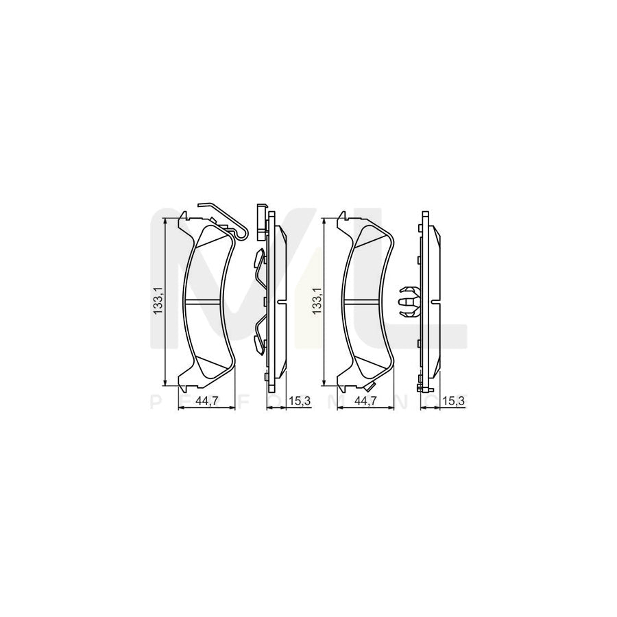 Bosch 0986494348 Brake Pad Set For Jeep Grand Cherokee I (Zj, Zg) With Acoustic Wear Warning, With Anti-Squeak Plate, With Piston Clip BP1256 | Performance Parts Direct Car Parts