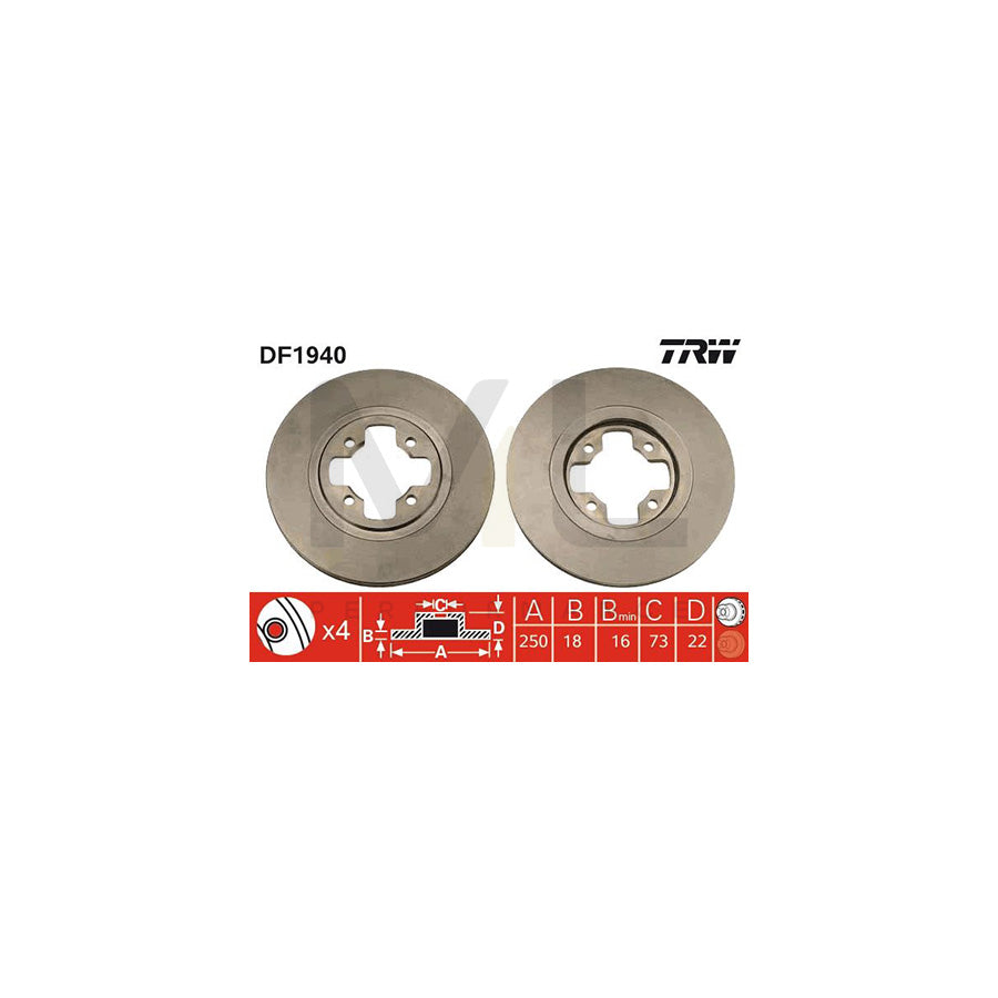 TRW DF1940 Brake Disc Vented | Performance Parts Direct Car Parts