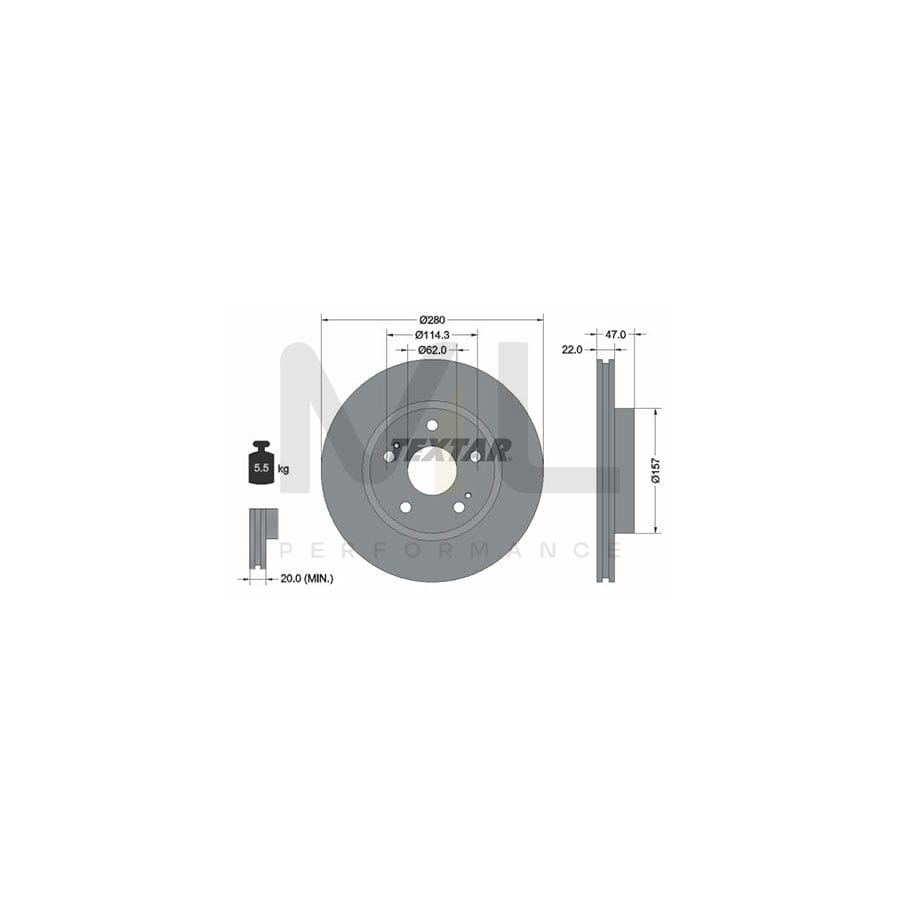 TEXTAR 92222100 Brake Disc Internally Vented, without wheel hub, without wheel studs | Performance Parts Direct Car Parts