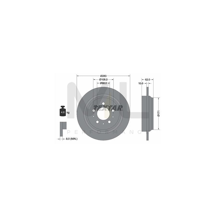 TEXTAR 92088600 Brake Disc Solid, without wheel hub, without wheel studs | Performance Parts Direct Car Parts
