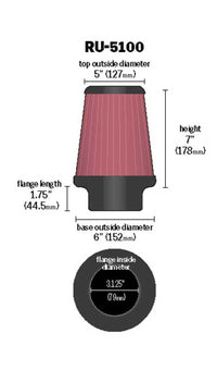 K&N Engineering K&N Universal Clamp-On Air Filter 3-1/8in FLG / 6in B / 5in T / 7in H