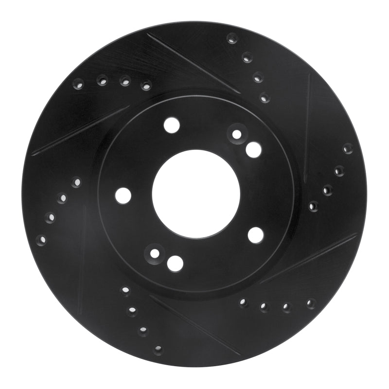 R1 Concepts R1 2011-2025 Hyundai Elantra GT Front Right Drilled & Slotted Black Brake Rotor
