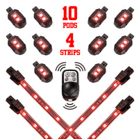 XKGLOW XK Glow Single Color XKGLOW LED Accent Light Motorcycle Kit Red - 10xPod + 4x8InStrips