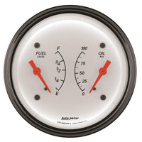 AutoMeter Gauge Dual Fuel & Oilp 3-3/8in. 0 Ohm(e) to 90 Ohm(f)& 100PSI Elec Arctic White