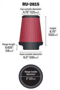 K&N Engineering K&N Universal Clamp-On Air Filter 5in FLG / 6-1/2in B / 4-3/8in T / 8-3/4in H