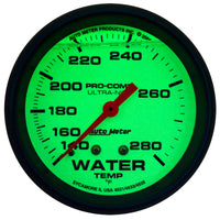 AutoMeter Gauge Wtemp 2-5/8in. 140-280 Deg. F Liq Filled Mech 4ft. Glow In Dark Ultra-Nite