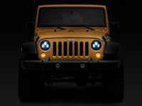 Raxiom 07-18 Jeep Wrangler JK 7-In LED Headlights- Blue Housing- Clear Lens