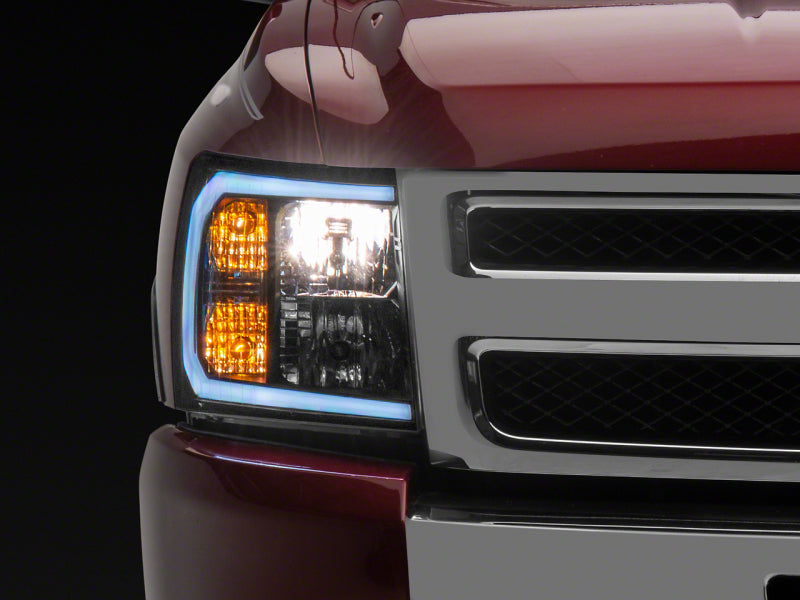 Raxiom 07-13 Chevrolet Silverado 1500 Axial Series Headlights w/ LED Bar- Black Housing (Clear Lens)