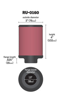K&N Engineering K&N Universal Rubber Filter 1 1/2in FLG 3in OD 4in Height