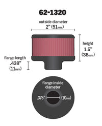 K&N Engineering K&N Clamp On Rubber Base Crankcase Vent Filter 0.375in Flange ID x 2in OD x 1.5in Height