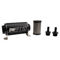 DeatschWerks Stainless Steel 3/8in 10 Micron Universal Inline Fuel Filter Housing Kit (110mm)