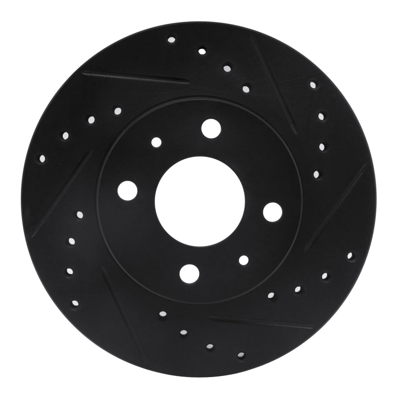 R1 Concepts R1 88-06 Nissan NX Front Right Drilled & Slotted Black Brake Rotor