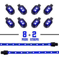 XKGLOW XK Glow Single Color XKGLOW LED Accent Light Motorcycle Kit Blue - 8xPod + 2x8InStrips