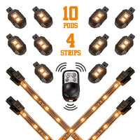XKGLOW XK Glow Strips Single Color XKGLOW LED Accent Light Motorcycle Kit Amber - 10xPod + 4x8In