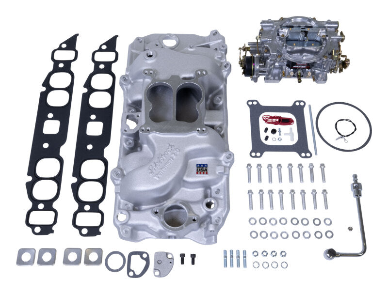 Edelbrock Manifold And Carb Kit Performer Big Block Chevrolet Oval Port Natural Finish