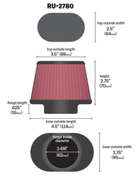 K&N Engineering K&N Filter Universal Rubber Filter 2 7/16 inch Flange 4.5x3.75 inch Base 3.5x2.5 inch Top 2.75 inch