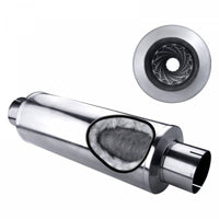 Diamond Eye Performance Diamond Eye MFLR 4inID SGL IN/SGL OUT 7inDIA X 24in BODY 30in LENGTH LOUVERED SLOTTED ENDS 409 SS