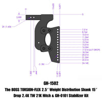 GEN-Y Hitch Gen-Y The Boss Torsion-Flex 2.5in Weight Distribution Shank 15in Drop 21K Hitch w/Stabilizer Kit
