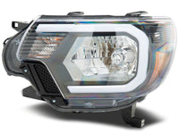 Raxiom 12-15 Toyota Tacoma Axial Series Headlights/Seq LED Bar- Black- Clear Lens