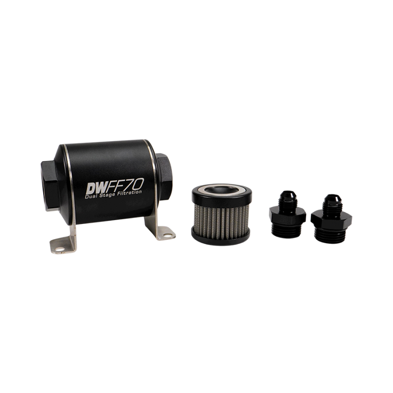 DeatschWerks Stainless Steel 6AN 100 Micron Universal Inline Fuel Filter Housing Kit (70mm)