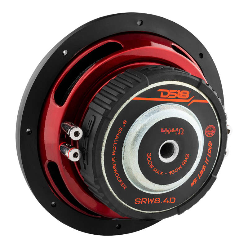 DS18 8in 150 Watts RMS 4 ohm DVC Shallow Mount Subwoofer