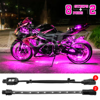 XKGLOW XK Glow Strips Single Color XKGLOW LED Accent Light Motorcycle Kit Pink - 8xPod + 2x8In