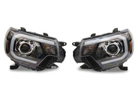 Raxiom 12-15 Toyota Tacoma Axial Projector Headlights w/ SEQL LED Bar- Black Housing (Clear Lens)