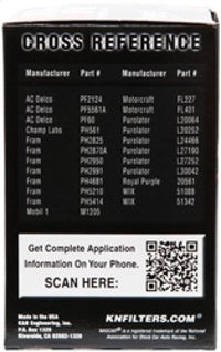 K&N Engineering K&N Oil Filter for Nissan/Ford/Toyota/Audi/Chevy/Subaru/VW/Porsche/BMW 3in OD x 5.063in H