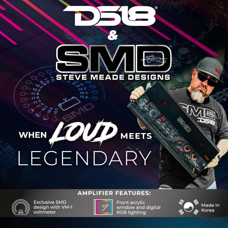 DS18 Steave Meade Colab 1-Channel Amp Class D 8500/1ohm 5700/2ohm 3300/4ohm Watts LED Lights
