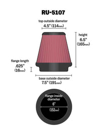K&N Engineering K&N Universal Air Filter 6in Flange / 7-1/2in Base / 4-1/2in Top / 6-1/2in Height