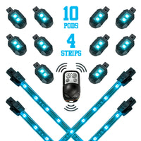 XKGLOW XK Glow Strips Single Color XKGLOW LED Accent Light Motorcycle Kit Light Blue - 10xPod + 4x8In