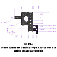 GEN-Y Hitch Gen-Y The Boss Torsion-Flex 2in Shank 5in Drop 10K Hitch w/GH-031 Dual-Ball/GH-032 Pintle Lock