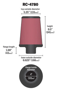 K&N Engineering K&N Universal Filter Round Tapered 4in FlangeID / 6.625in Base OD / 5.25in Top OD / 9.5in Height