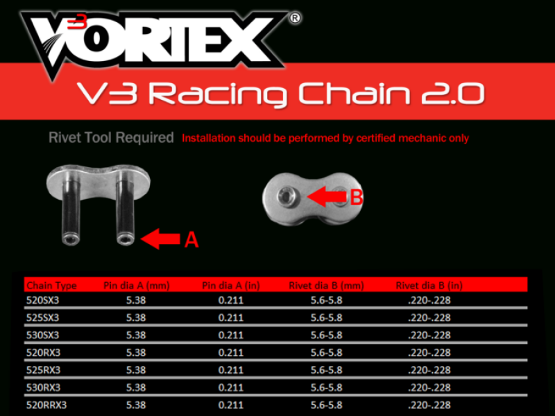 Vortex Racing V3 2.0 Master Link Rivet 530RX3-RCL- Gold