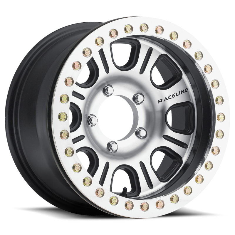 Raceline RT232 Monster 17x8.5in/6x135 BP/0mm Offset/87.1mm Bore - Black & Machined Beadlock Wheel