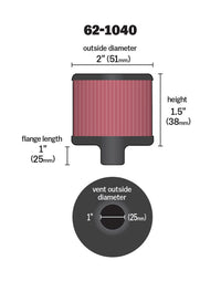 K&N Engineering K&N Steel Base Crankcase Vent Filter/Breather 1in Vent OD x 2in OD x 1.5in Height