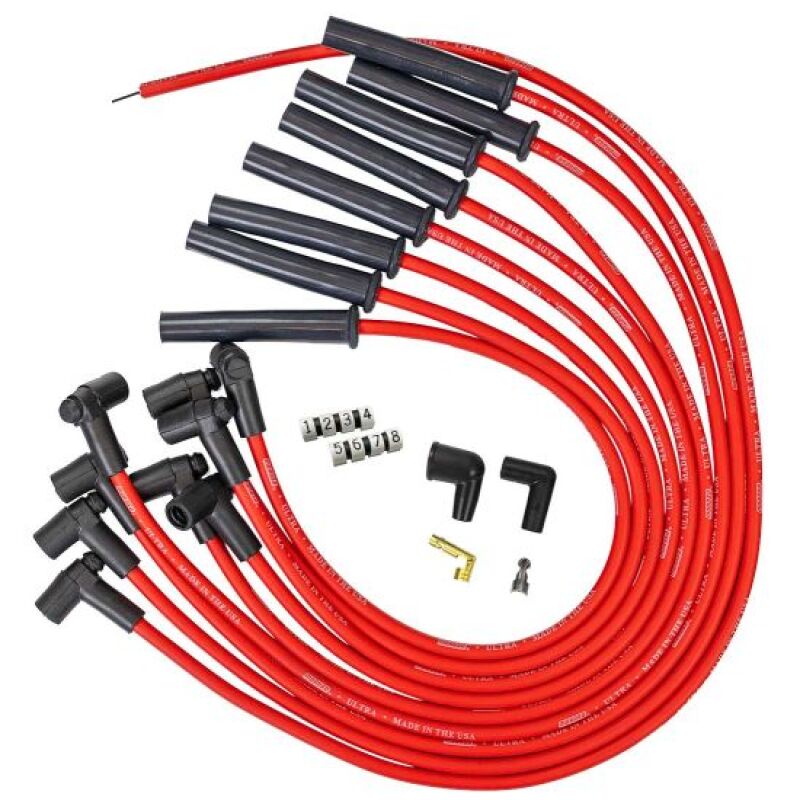 Moroso Ford 351C HEI-Style Cap Ultra 350 8mm Multi-Angle Boot Ignition Spark Plug Wire Set - Red