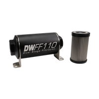 DeatschWerks Stainless Steel 10AN 100 Micron Universal Inline Fuel Filter Housing Kit (110mm)